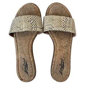 Lucky Brand Corina Leather Slide Sandals with Cork Footbed. Sz 7. Cream Tan